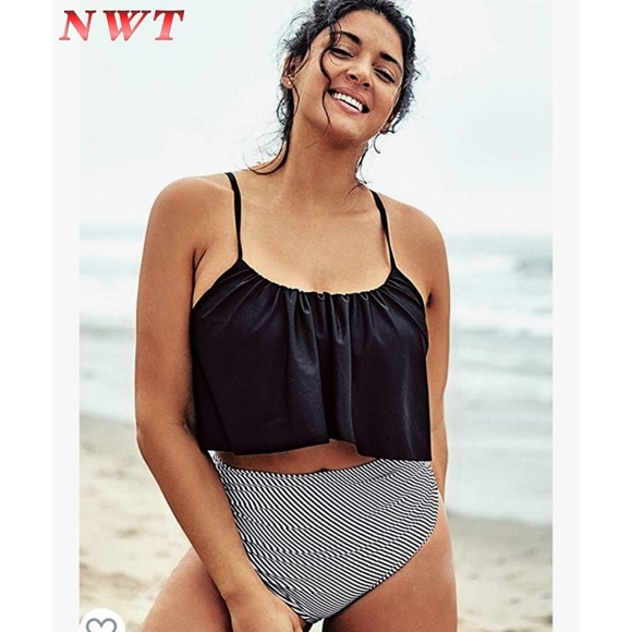 Cupshe Other - NWT-CUPSHE Green Ruffeld bikini top Black & White High Waist Swimsuit M